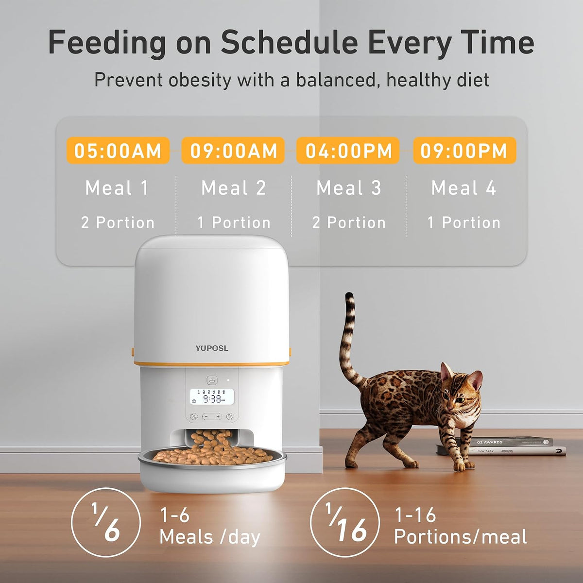 Automatic Cat Feeder, 3L Cat Food Dispenser with Anti-Jam Design, Over 180-day Battery Life, 1-6 Meals Per Day with
