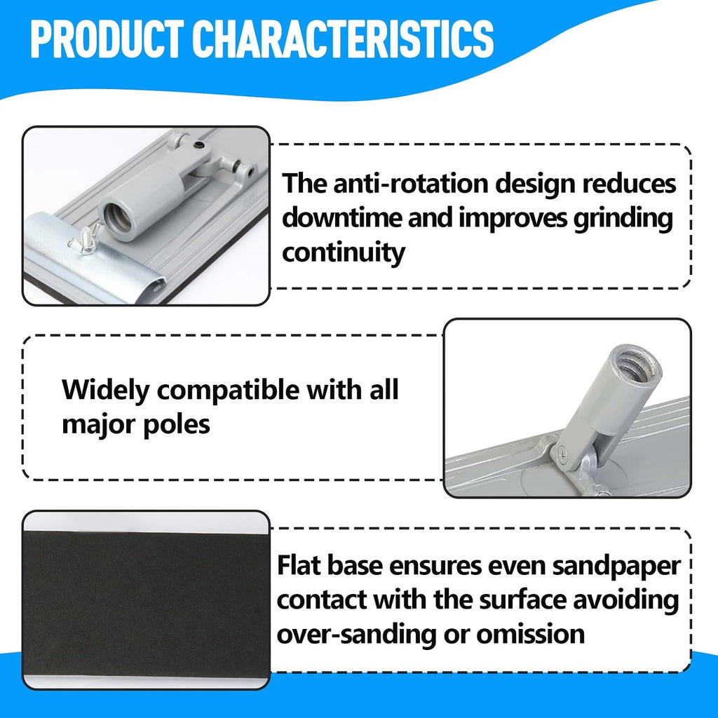 No-Flip Drywall Sander Head with Quick Release Clips and Universal Coarse Thread Wall Ceiling Sander, Fits for