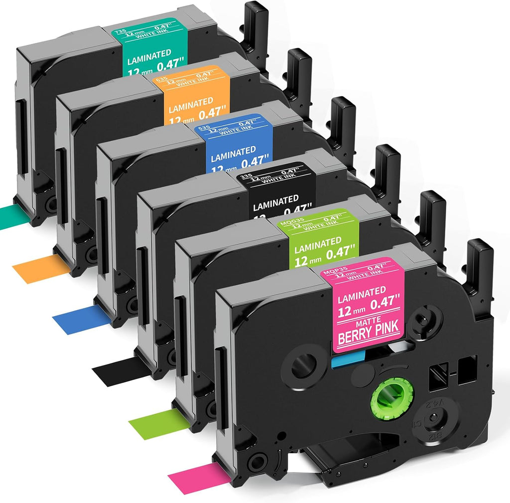 Replacement for Brother Label Maker Tape P Touch Colored TZe TZ Tape 12mm | Laminated, Compatible with Brother