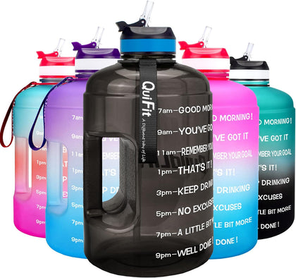 Motivational Gallon Water Bottle - with Straw & Time Marker BPA Free Large Reusable Sport Water Jug with Handle for