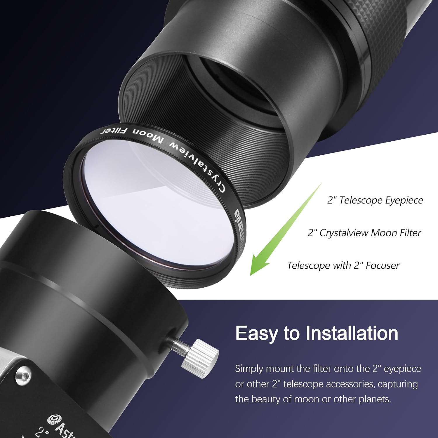 Moon Filter for Telescope 2 Inch Crystalview Moon Lunar Filter | Reduce Moon Glare, Enhance Lunar Crater Detail