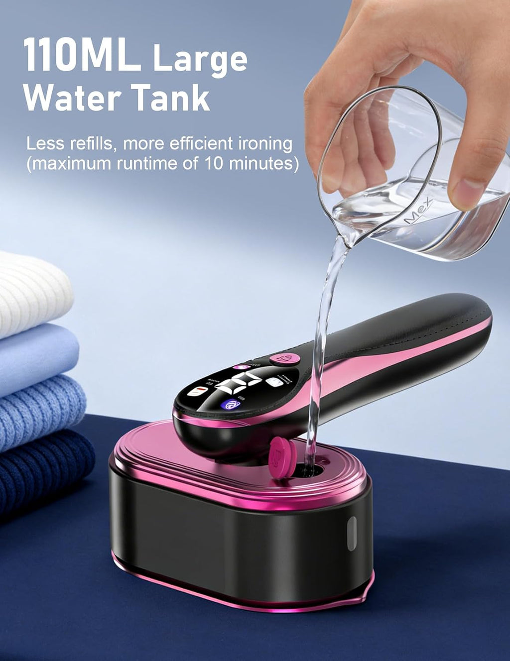 Travel Garment Steamer for Clothes with LED Display, 1200W Portable Handheld Steamer ＆ Iron 2 In 1, 10s Fast Heat Up