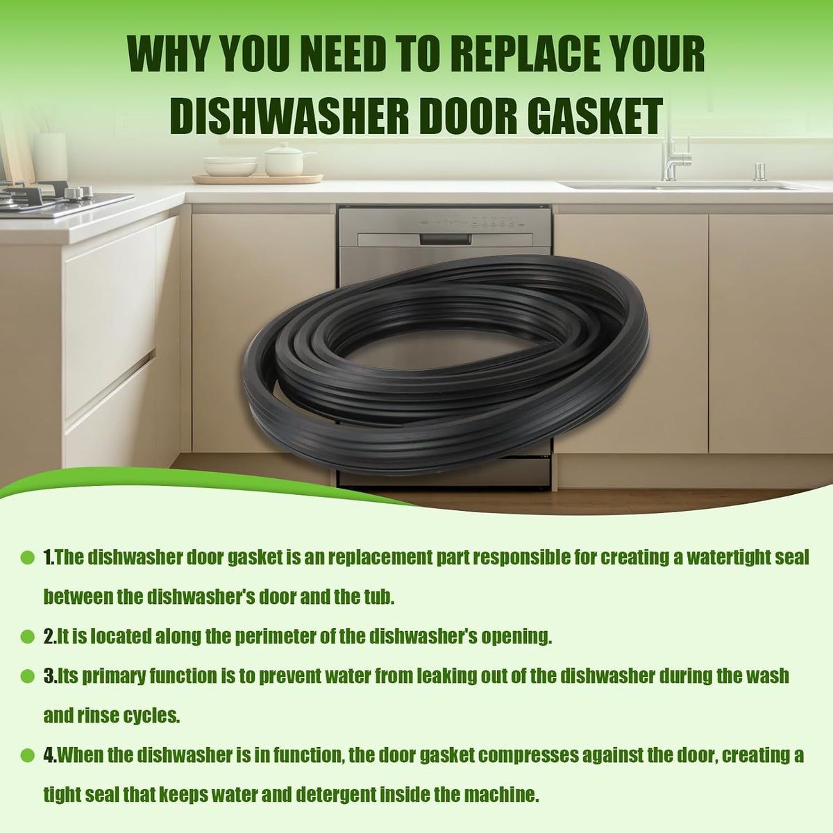 Dishwasher Rubber Door Seal, Door Gasket Replacement, Fits for LG LDS5540ST LDS5540WW