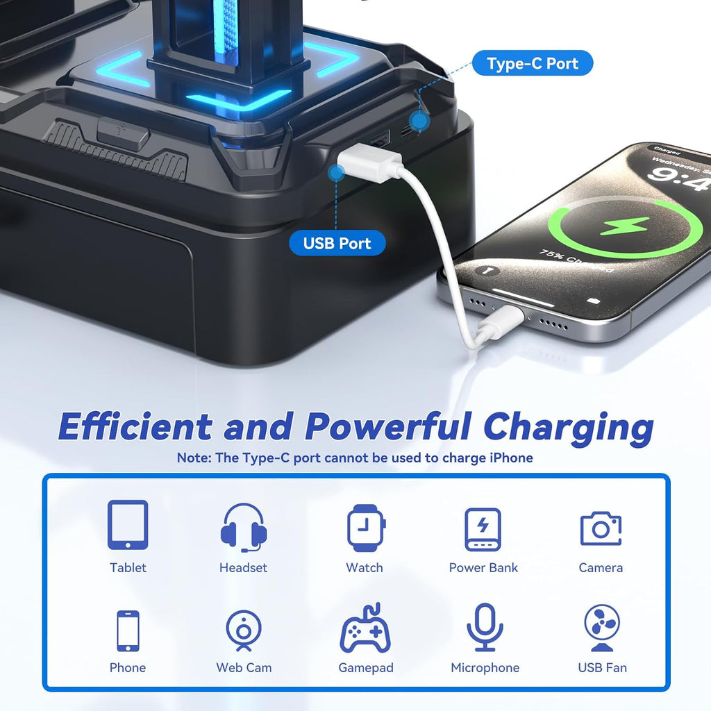 Headphone Stand with USB A&C Charger Ports - RGB Controller Stand with Detachable Hooks - Rotatable Headset Hanger &