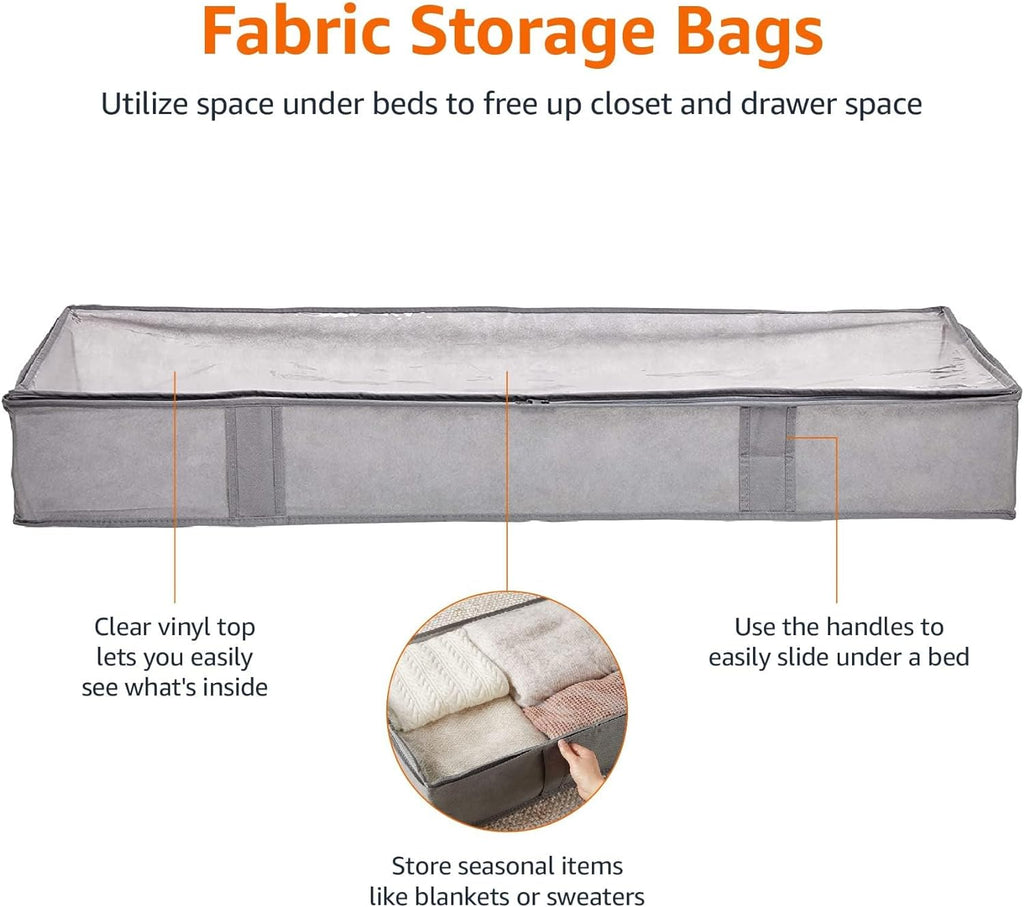 Under Bed Storage Bags for Clothes and Blankets, Foldable Fabric Zipper Container with Clear Window and Reinforced