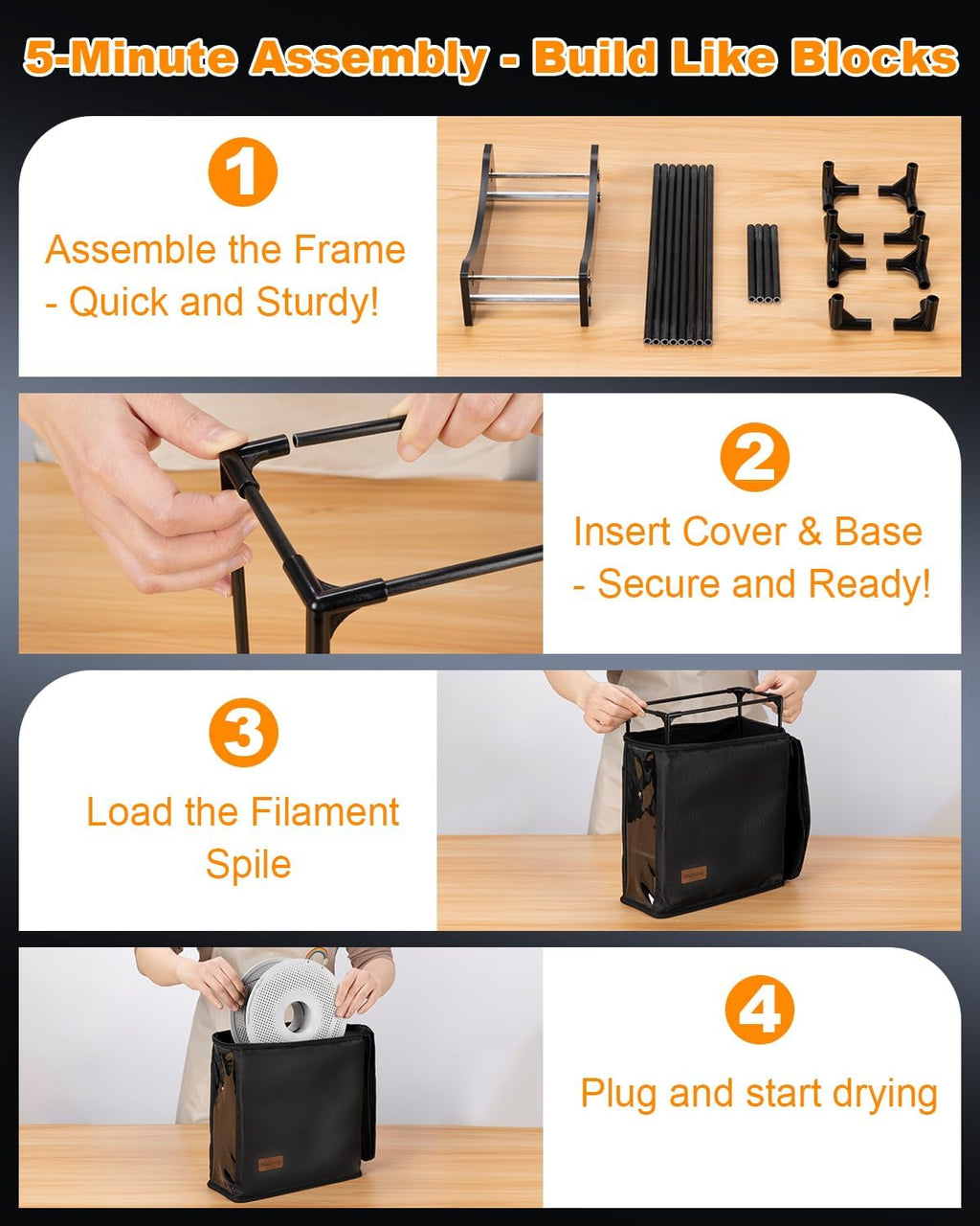 3D Printer Filament Dryer & Active Feeder | Print-While-Drying Spool Holder | 25W Continuous Silent Filament Warmer |