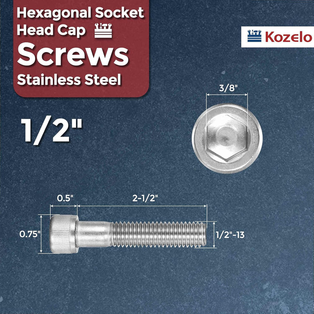 5pcs Socket Head Cap Screws 1/2-13x2-1/2 304 Stainless Steel Silver
