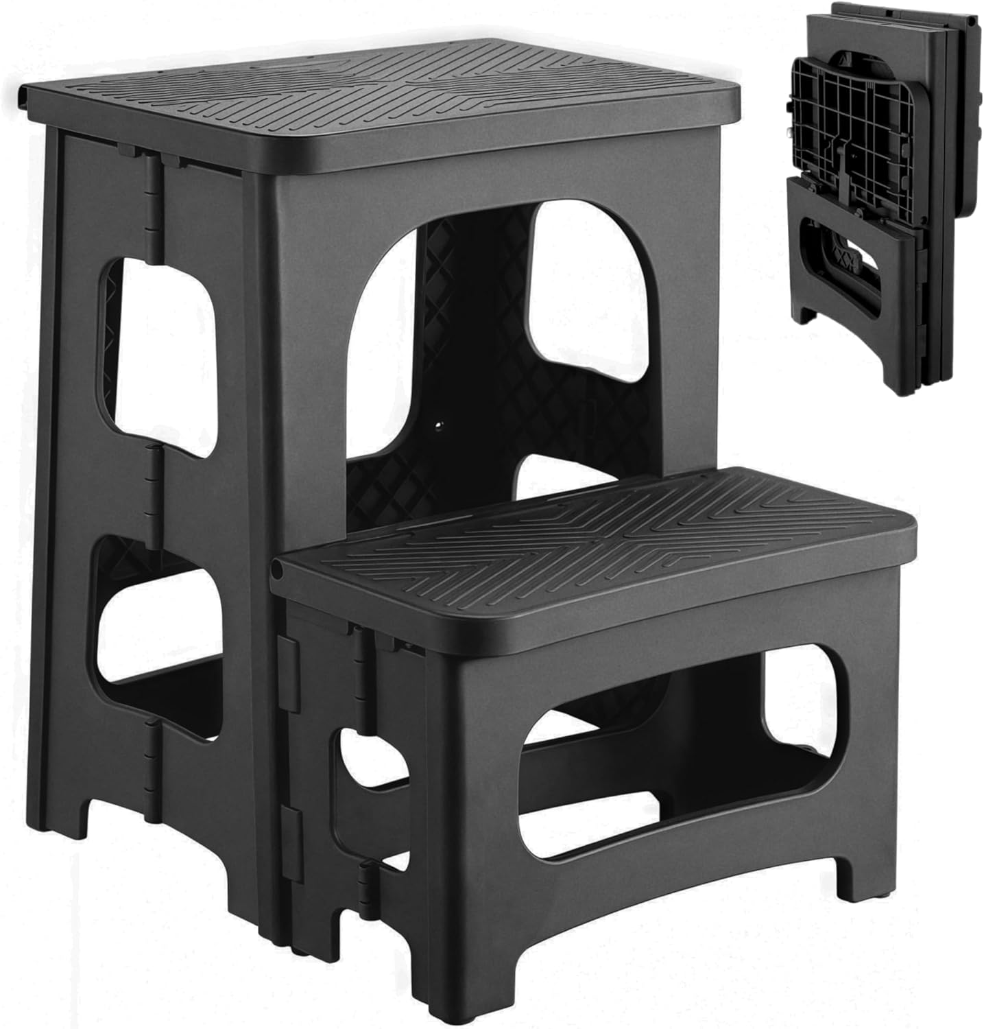 2 Step Stool Foldable, Non-Slip Steps, Folding Step Stool for Adults & Kids, Plastic Stool Pool Ladder, Collapsible