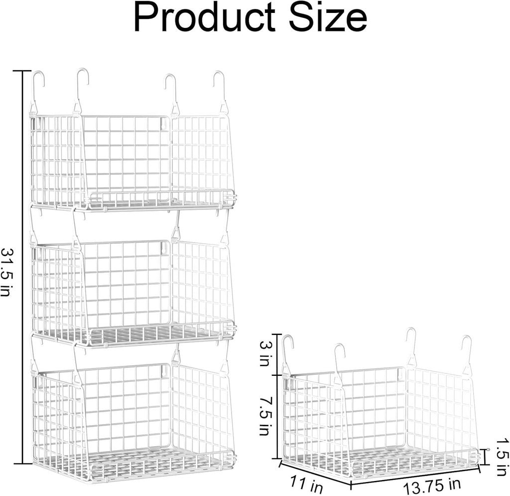 3-Pack Laundry Room Organization and Storage, Hanging Wire Basket for Laundry with 360°Rotating Hooks, Over Washer