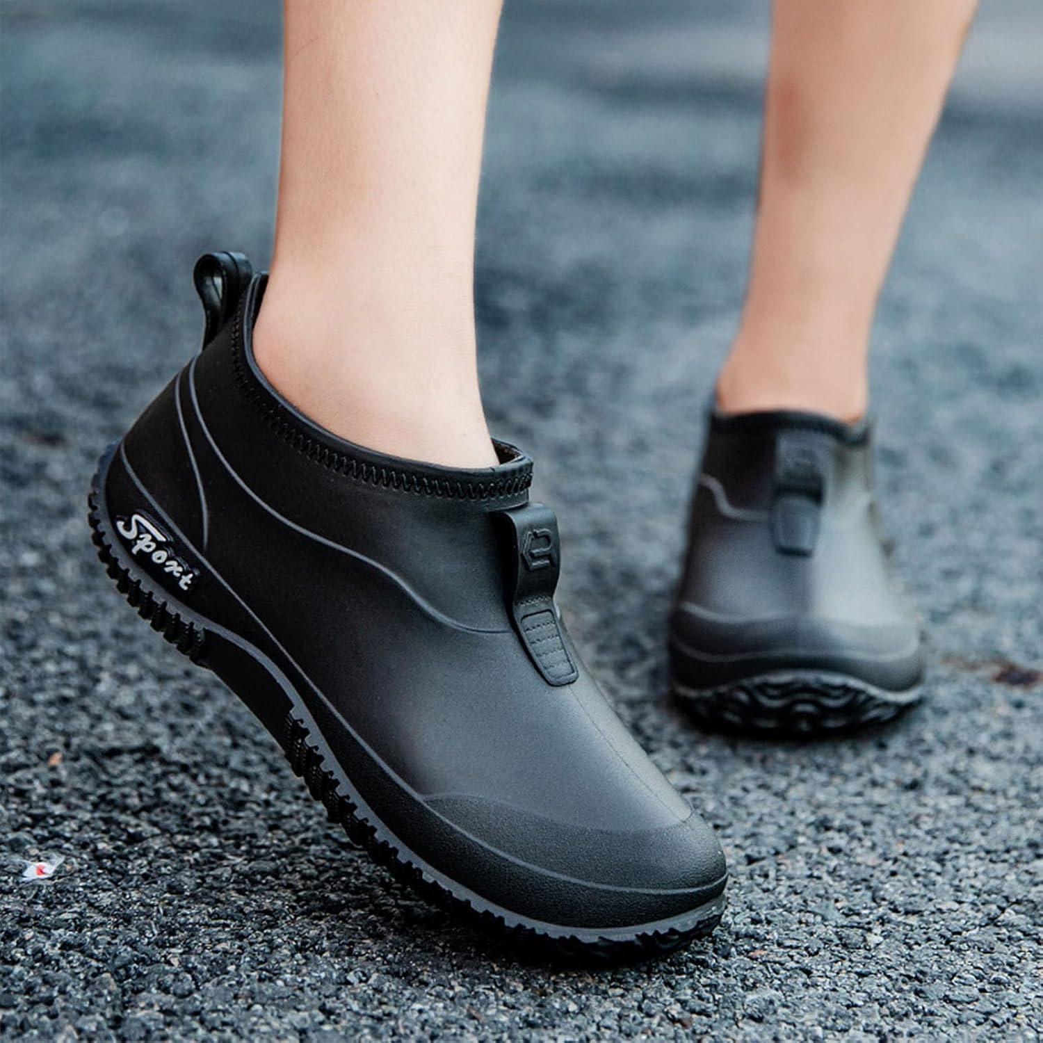 Women's Fashion Rain Boots Waterproof Non-Slip Deck Garden Shoes Low Top Round Wide Toe Flat Work Booties Lightweight