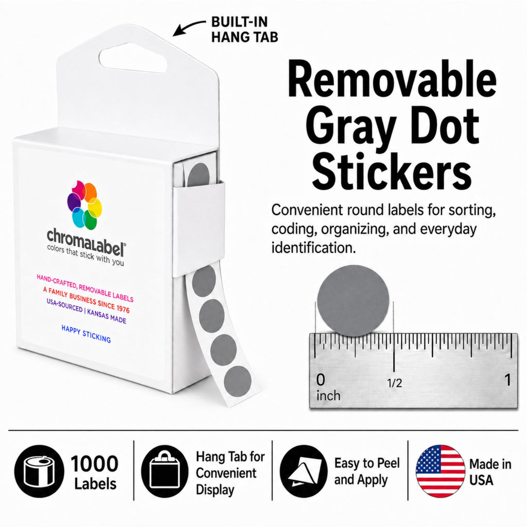 Small Gray Removable Dot Stickers, 1/2 Inch, 1,000 Labels/Box