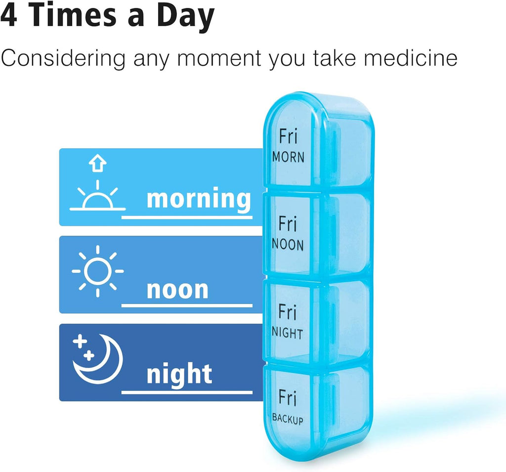 Pill Organizer 4 Times a Day - Pill Box 7 Day, Large Weekly Medicine Pill Organizer for Travel with Removable
