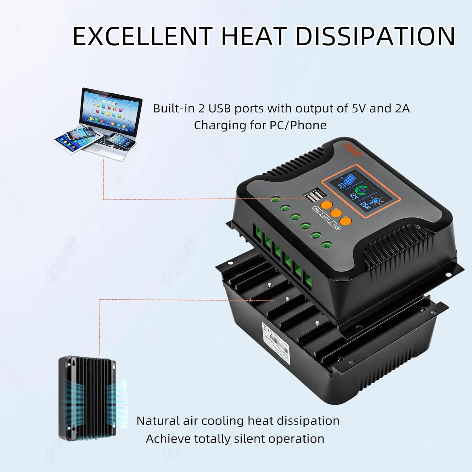 30A 12V/24V/36V/48V PWM Solar Charge Controller w/ LCD Display USB Port for AGM, Gel, Flooded and Lithium Battery,for