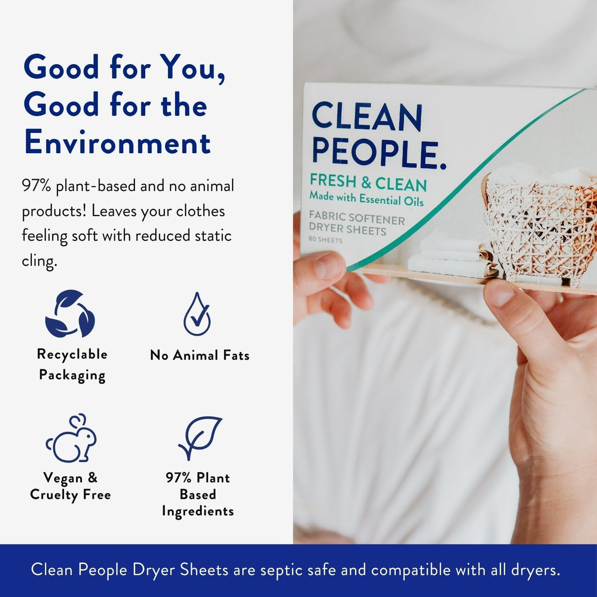 Fabric Softener Sheets - Dryer Sheets - Softens & Removes Static Cling - Vegan Laundry Softener With Essential Oils