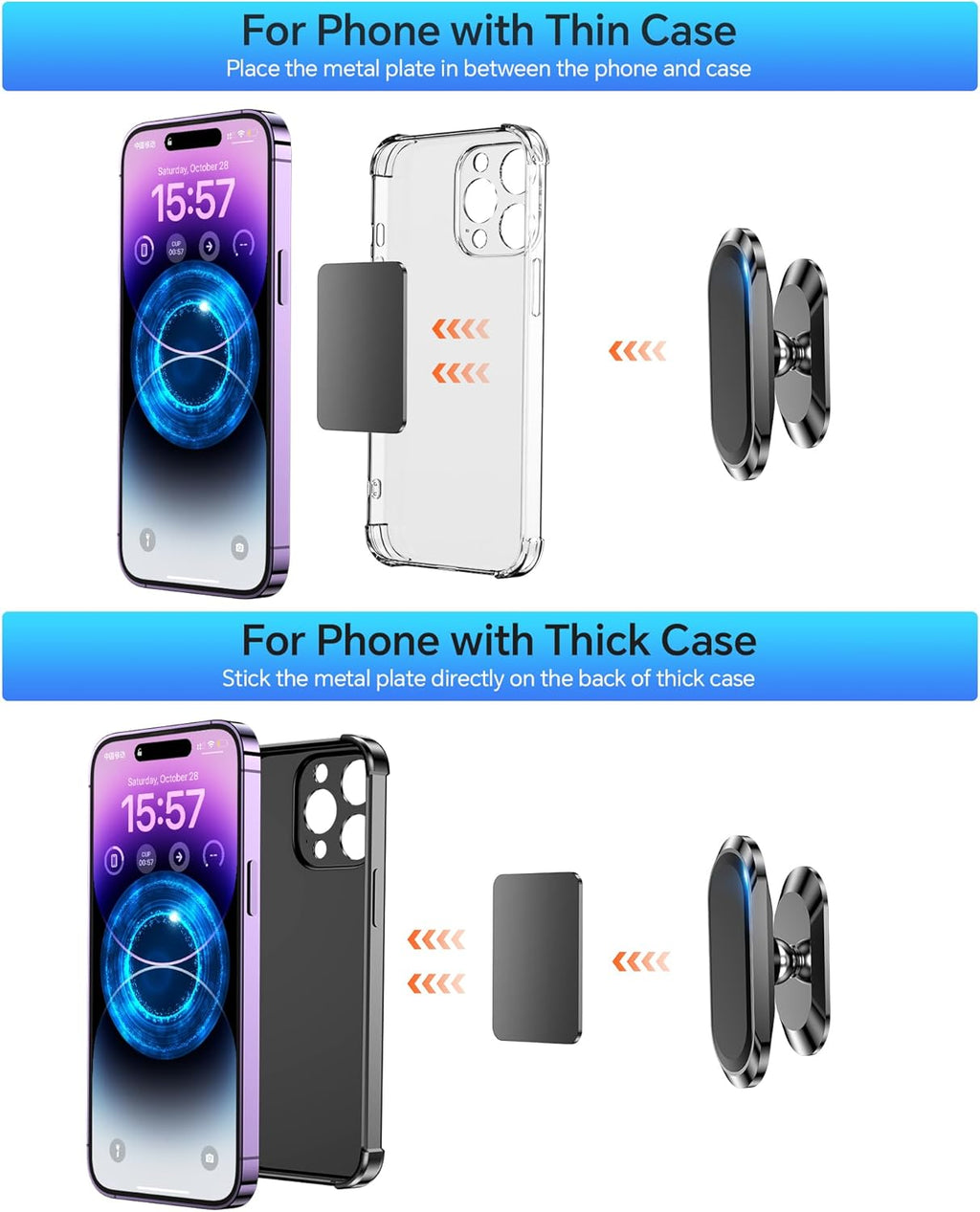 【2-Pack】 Magnetic Phone Holder for Car Dash【Strong Magnet】 Magnetic Car Phone Holder Mount 【4 Plate】 Phone Holders
