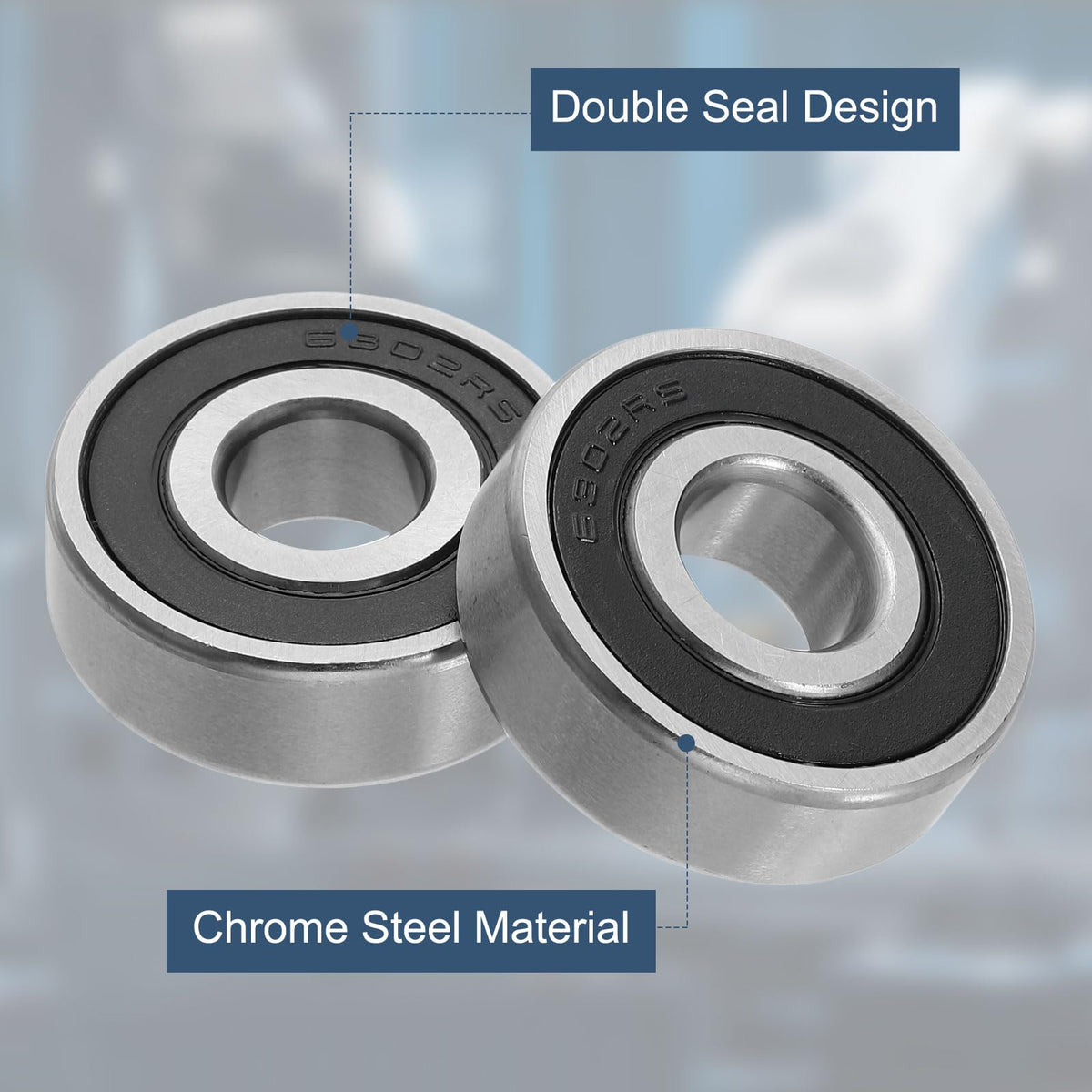 uxcell 4Pcs 6302 2RS Deep Groove Ball Bearing 15x42x13mm Chrome Steel ABEC5