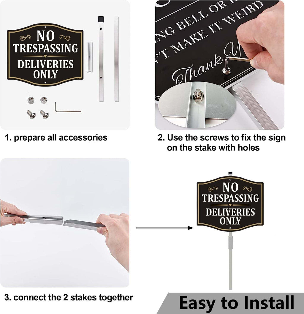 No Trespassing Deliveries Only Sign Packages Private Property No Soliciting 12" x 10" with 28" Long Metal Stake