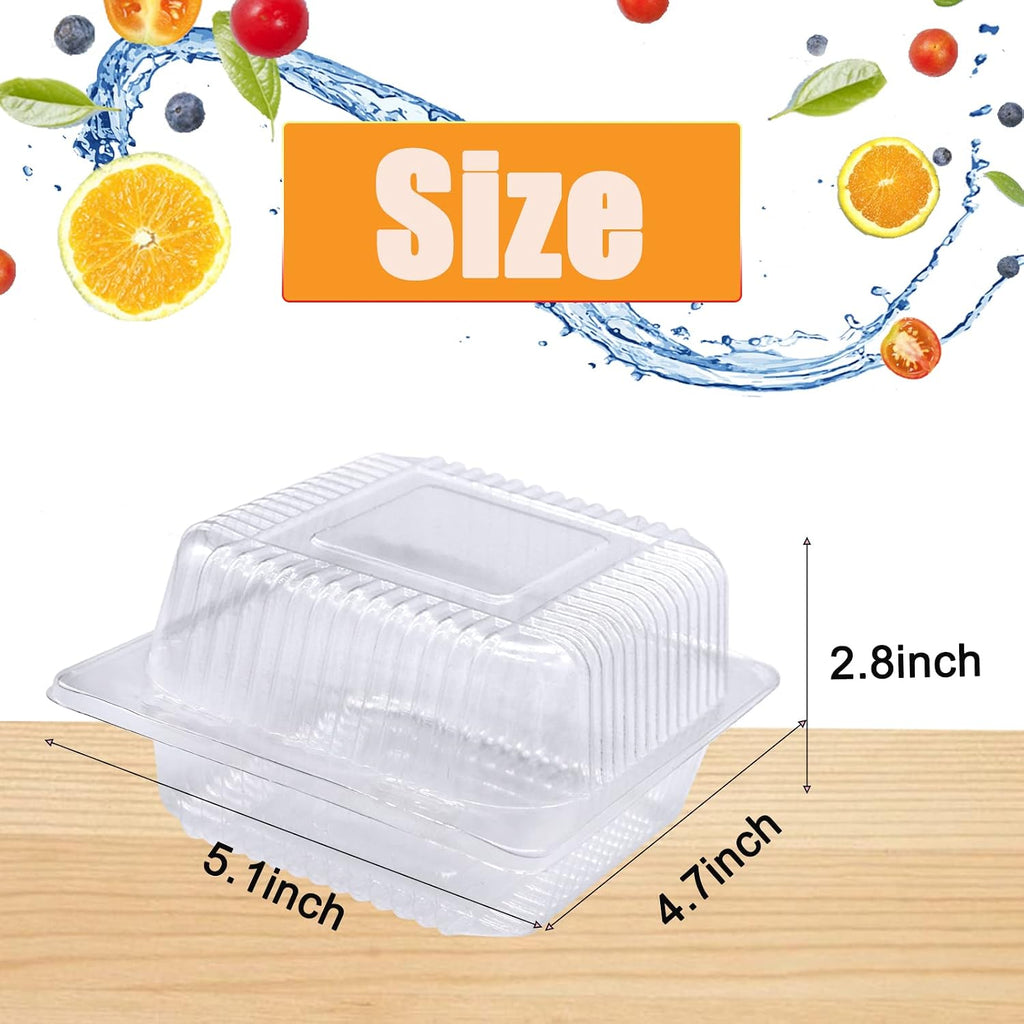 100 Pack Clear Plastic Square Hinged Food Container,Disposable Plastic To Go Containers with Clear Lids,Cake Slice