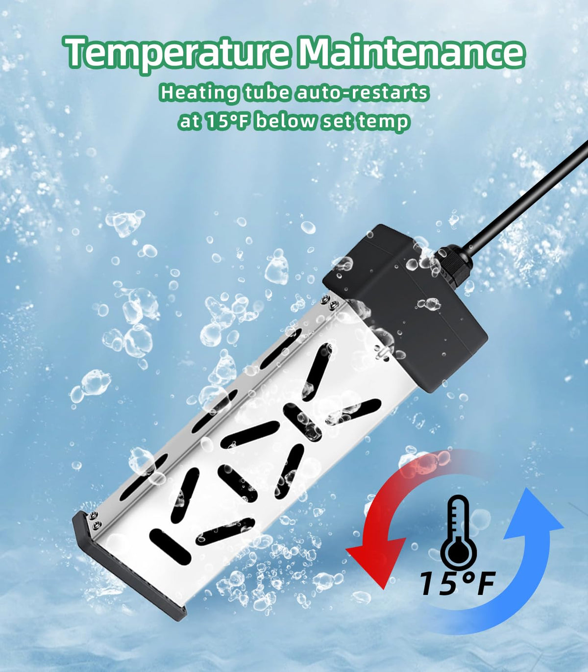Immersion Water Heater 1800W, Portable Mini Pool Heater, Bucket Heater, Adjustable Thermostat, Real Time Temperature