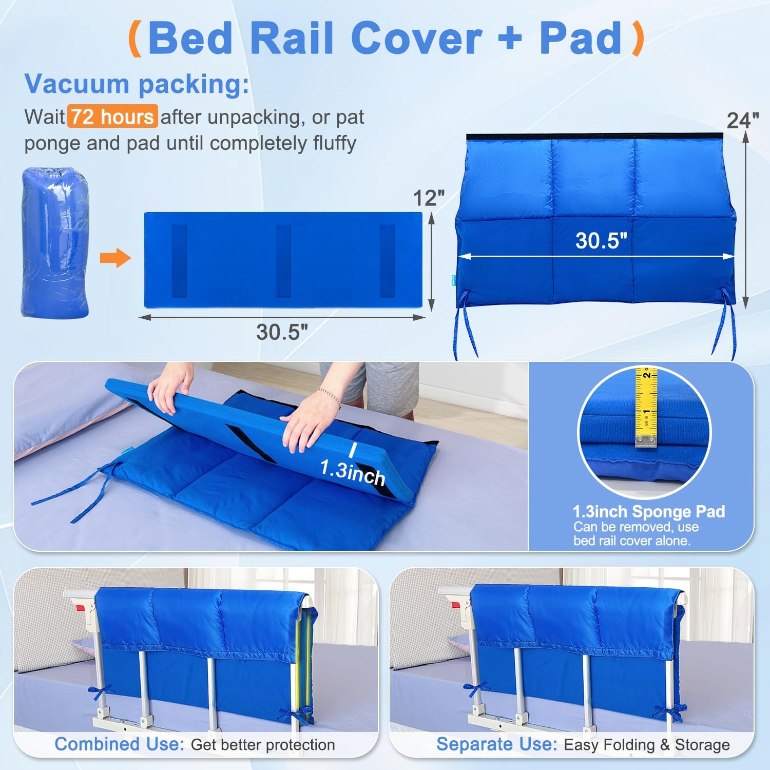 Bed Rail Pads for Elderly Adults Safety, Hospital Bed Railing Covers, Bedside Guard Rails Cover, Sleep Bumpers Foam