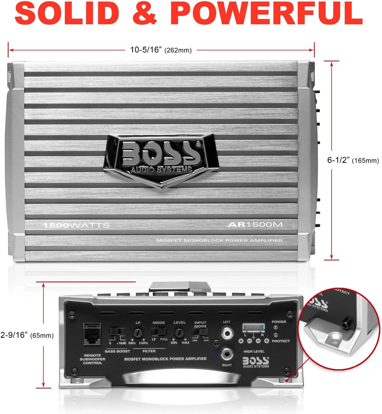 AR1500M Monoblock Car Amplifier - 1500 High Output, High/Low Level Inputs, Low Pass Crossover, Hook Up to Subwoofer