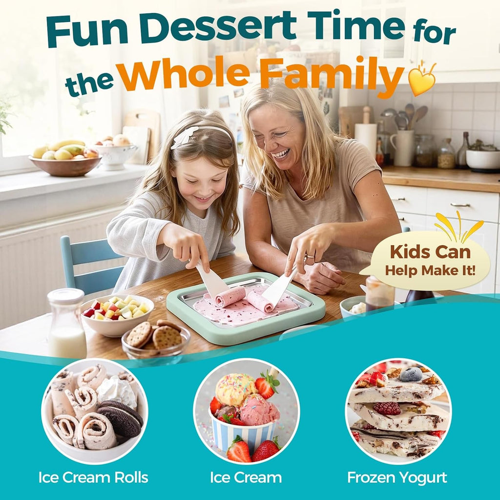 Rolled Ice Cream Maker with Quick Start Guide - DIY Instant Ice Cream Tray Kit, Includes 2 Scrapers for Manual