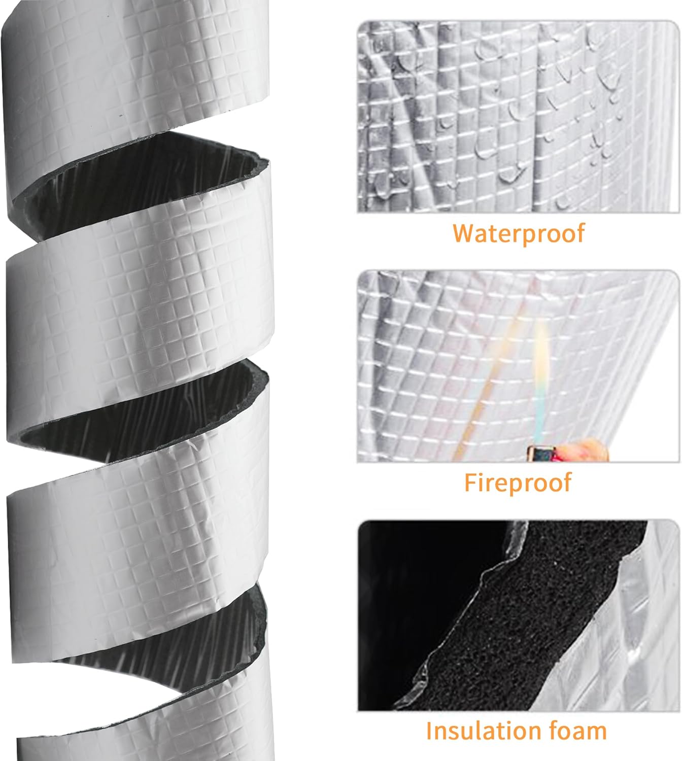Foam Foil Pipe Insulation Wrap 3 in x 32 ft,Reflective Foil Insulation Tape Self Adhesive with High Resilience for