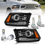 LED DRL Projector Headlights Assembly w/LED Bulbs For 2009-2018 Dodge Ram