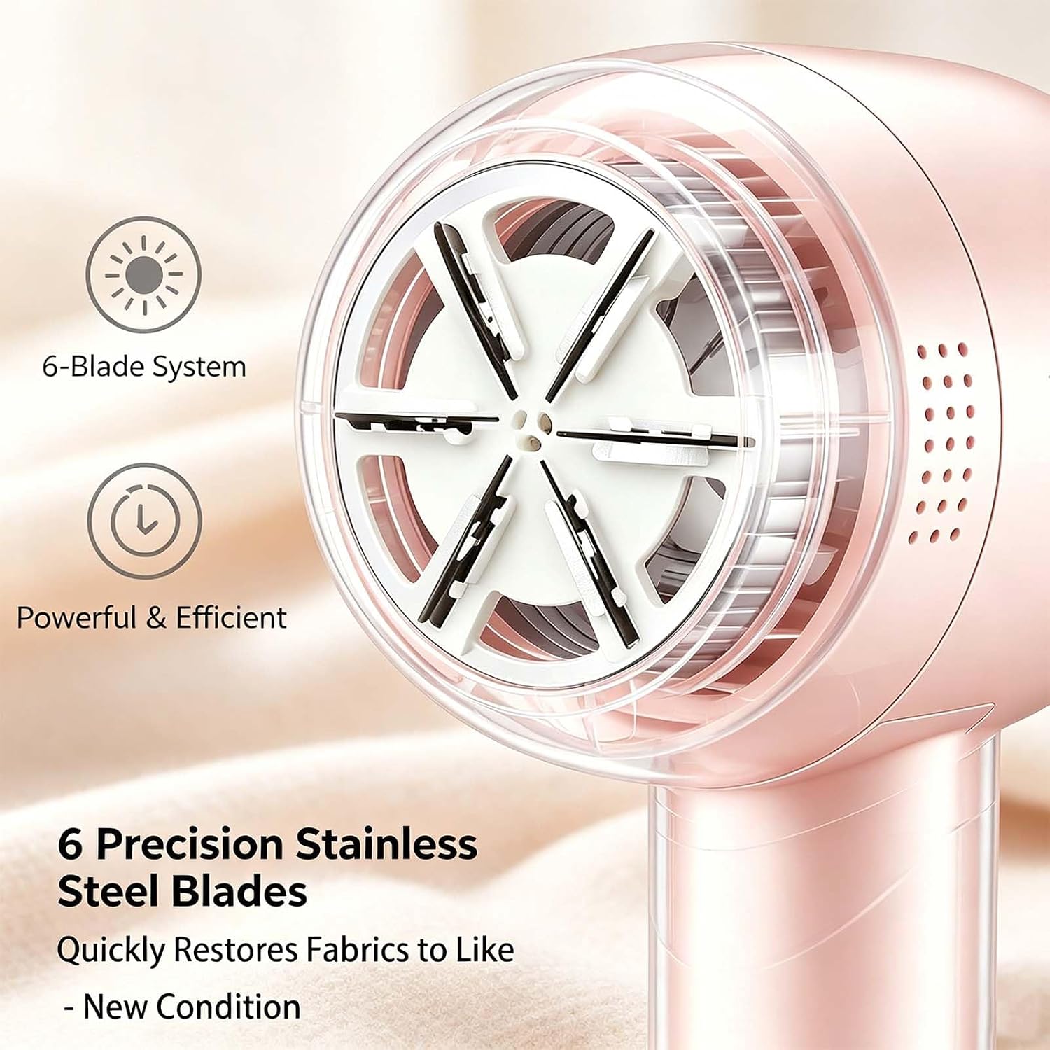 813 Rechargeable Fabric Shaver,6-Blade Lint Remover,Pink | Cordless Clothes Lint Remover for Sweaters, Blankets