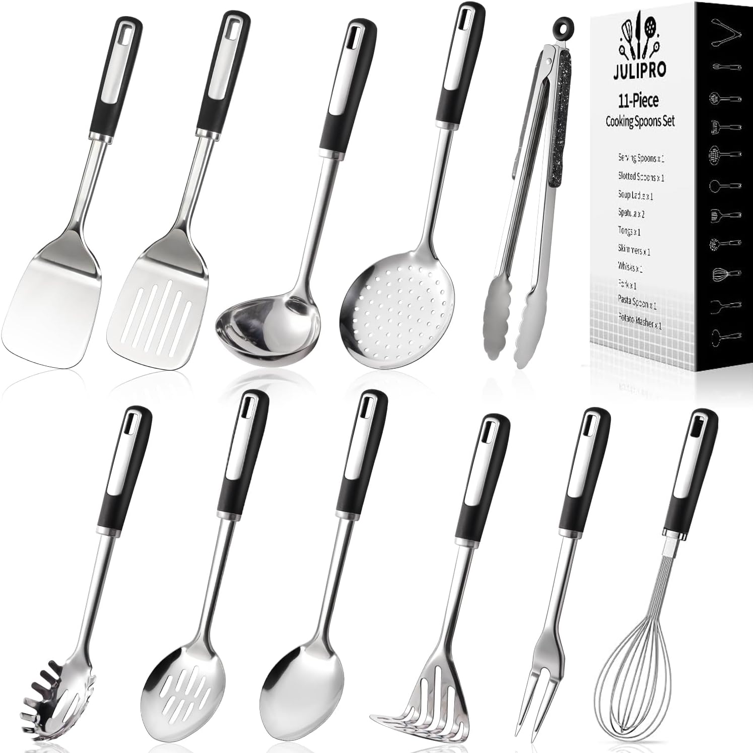 Stainless Steel Kitchen Utensil Set – Premium Thickened Cooking Utensils Set, Silver Kitchen Tools Set for Cooking