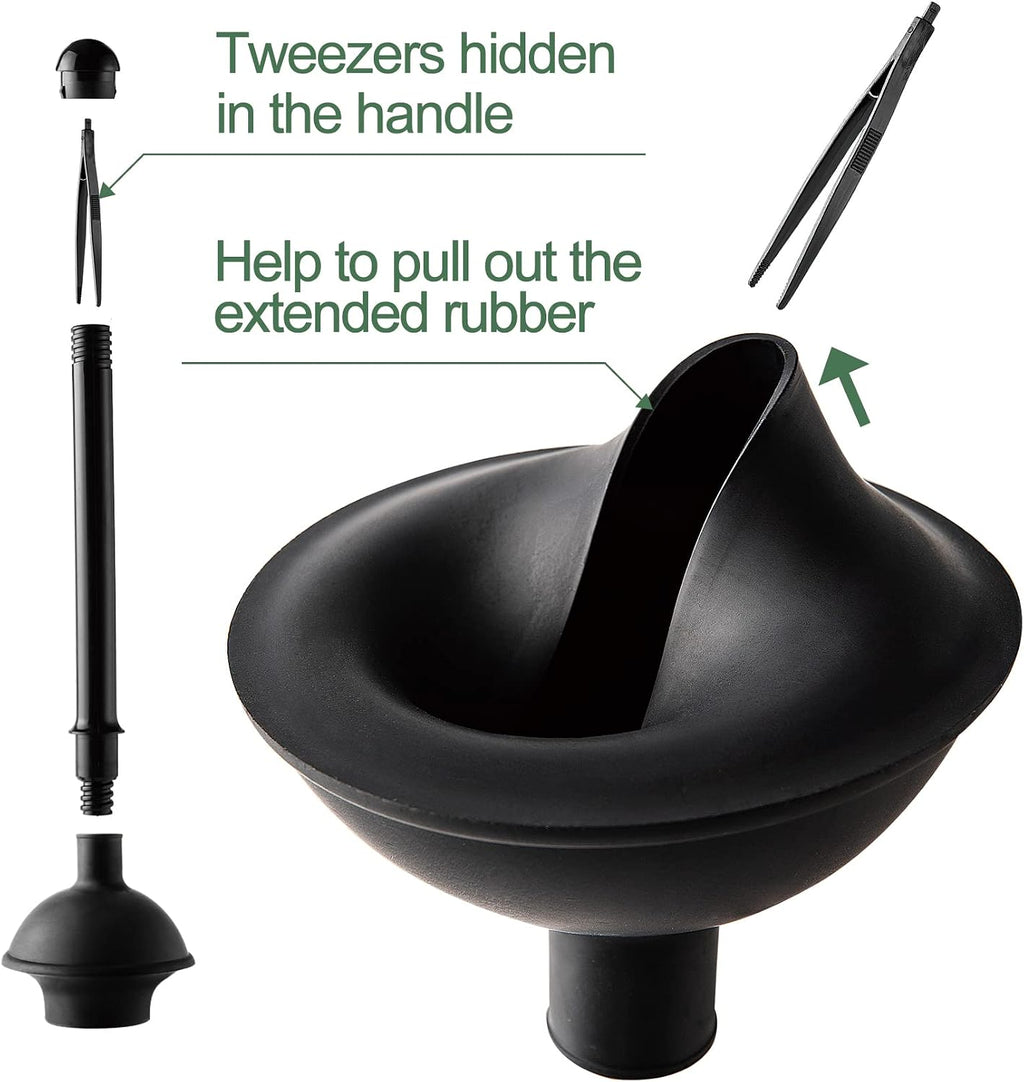 Toilet Plunger and Brush Set, 2-in-1 Compact Holder, Black | Unclogs Toilets, Deep Cleans Bowls, Nylon Bristles