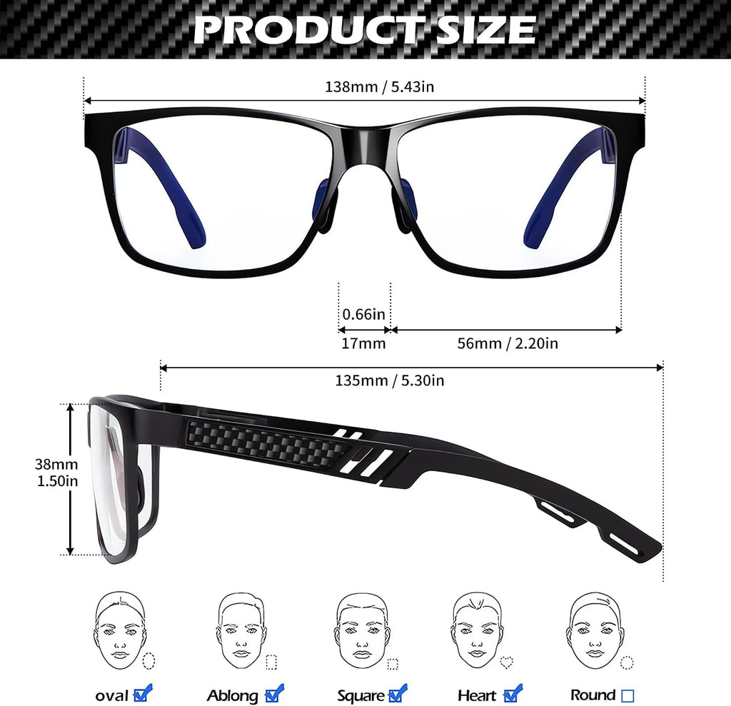 Blue Light Blocking Glasses Men Computer Gaming Glasses Lightweight Al-Mg Metal Anti Eyestrain Eye Protection
