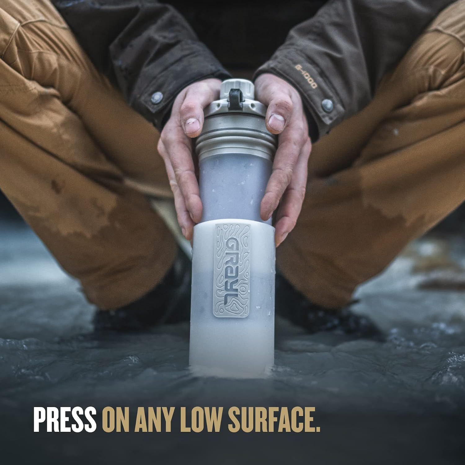 GeoPress 24 oz Water Purifier Bottle - Filter for Hiking, Camping, Survival, Travel (Peak White) | Purifies & Filters