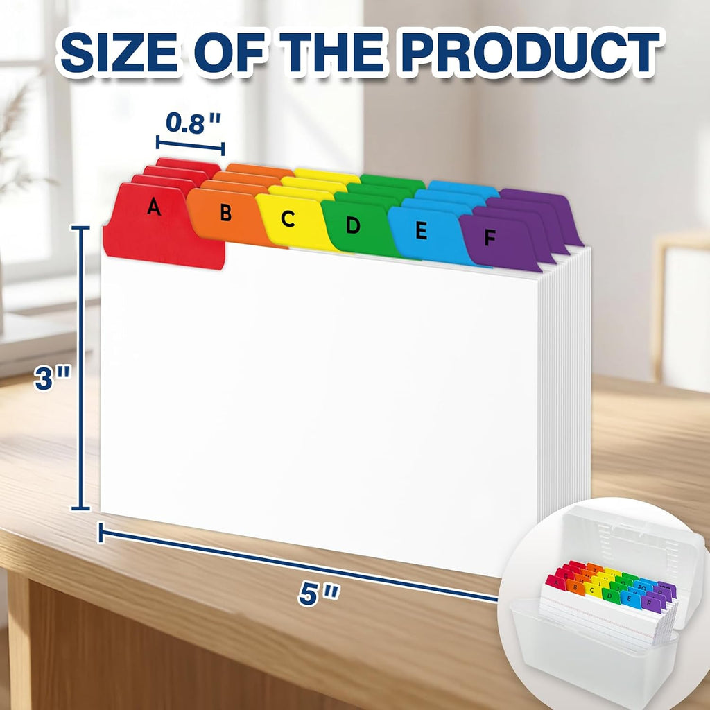 3"x5" Index Card Dividers, A-Z Tabbed, with Blank Stickers, 1 Set | Bright Colors, Heavyweight, Made of 110 lb. Cover