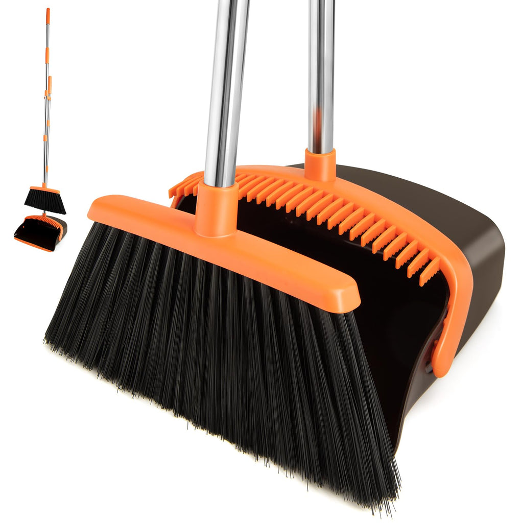 Broom and Dustpan Combo Set,Long Handle, Brown Orange