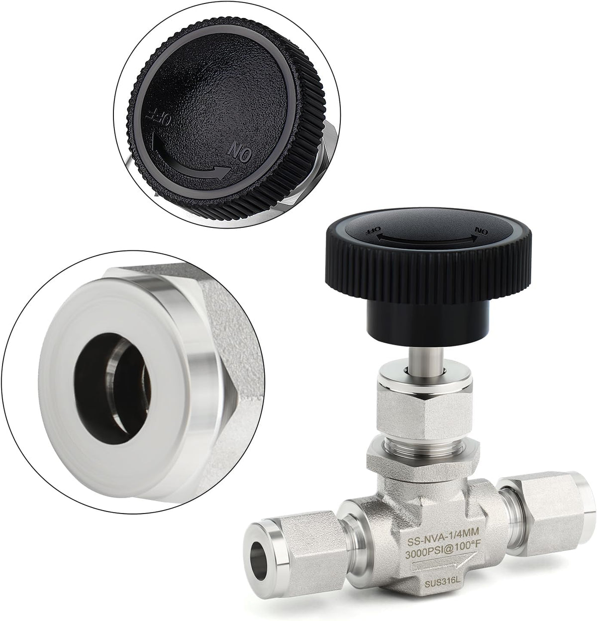 TAISHER 1PCS 316 SS Compression Straight Needle Valve 1/4" OD