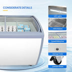 12.7 Cu.Ft Commercial Ice Cream Freezer, 50" Chest Freezer Glass Top Display Case w/Removable Baskets Lockable Wheels