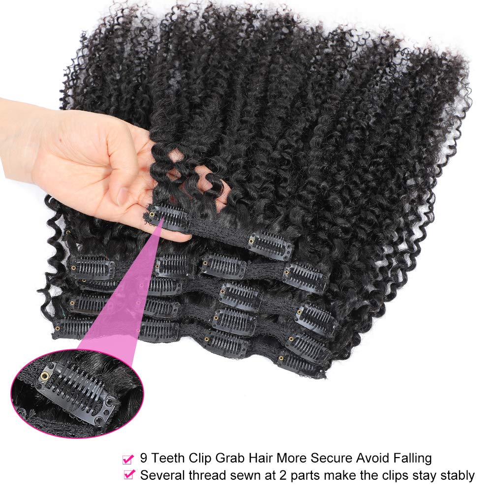 Kinky Curly Clip In Hair Extensions for Black Women Human Hair, Urbeauty Curly Hair Extensions Clip in Human Hair for