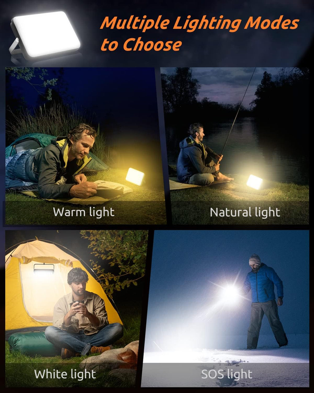 20000mAh Rechargeable LED Work Light & Camping Tent Light | Portable Power Bank (Up to 144H), 90° Rotatable Stand