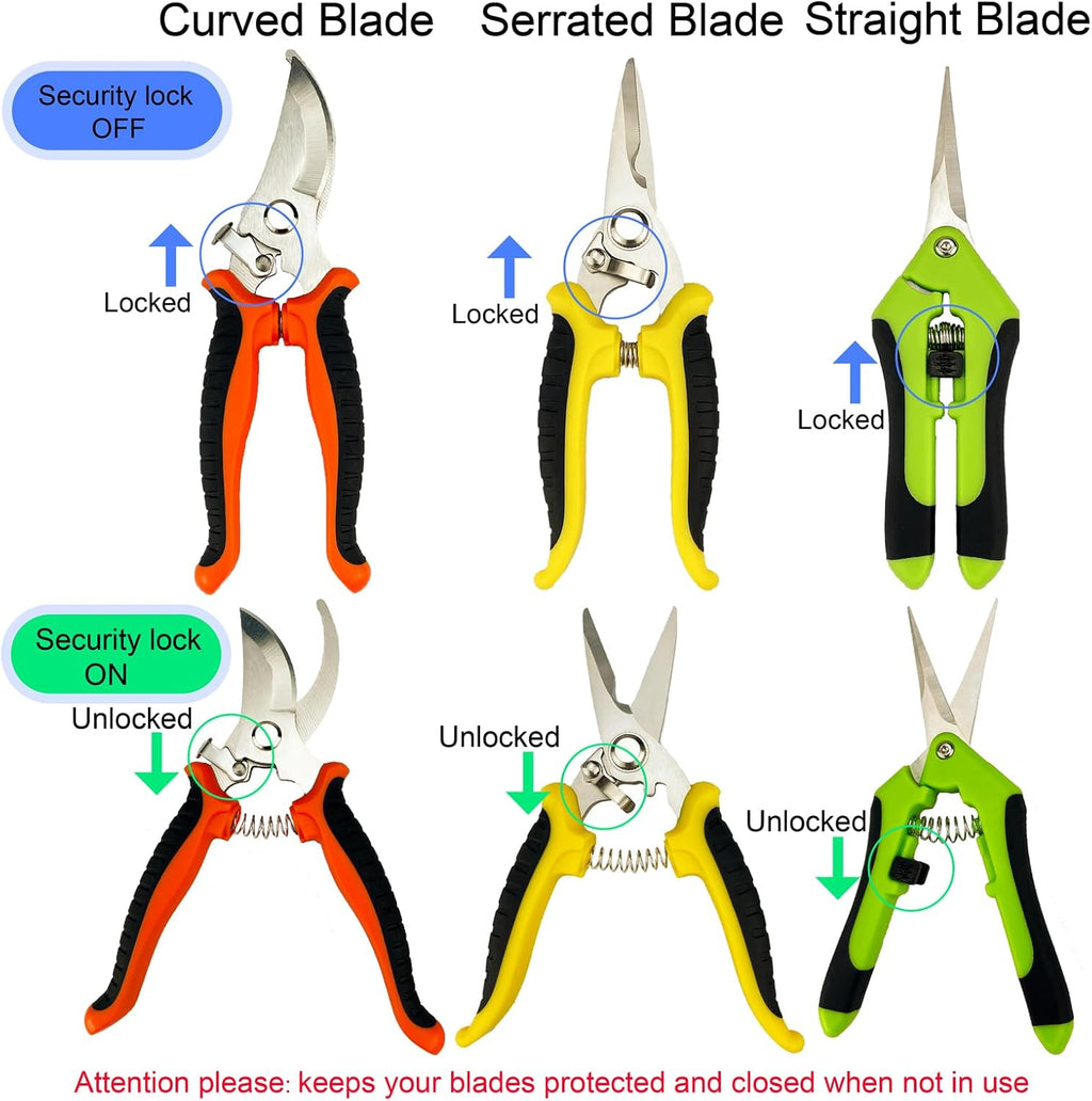 Pruning Shears, 5 Pack Garden Shears with Gardening gloves, Clippers Handheld, Stainless Steel Garden Snips, Lengnoyp