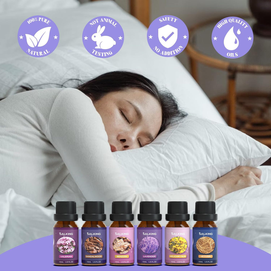 Sleep Essential Oils Set, Pure and Natural Essential Oils, Fragrance Oil Scented Oils for Oil Diffusers 6 x 10 ML