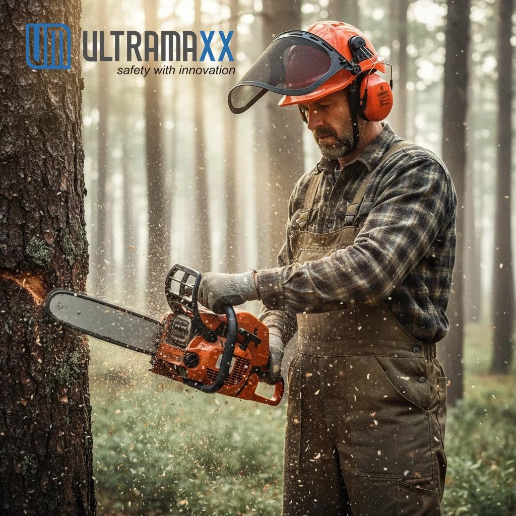 6-in-1 Chainsaw Helmet with Face Shield and Hearing Protection Ear Muffs, Forestry Safety Hard Hat Kits, ANSI Z89.1
