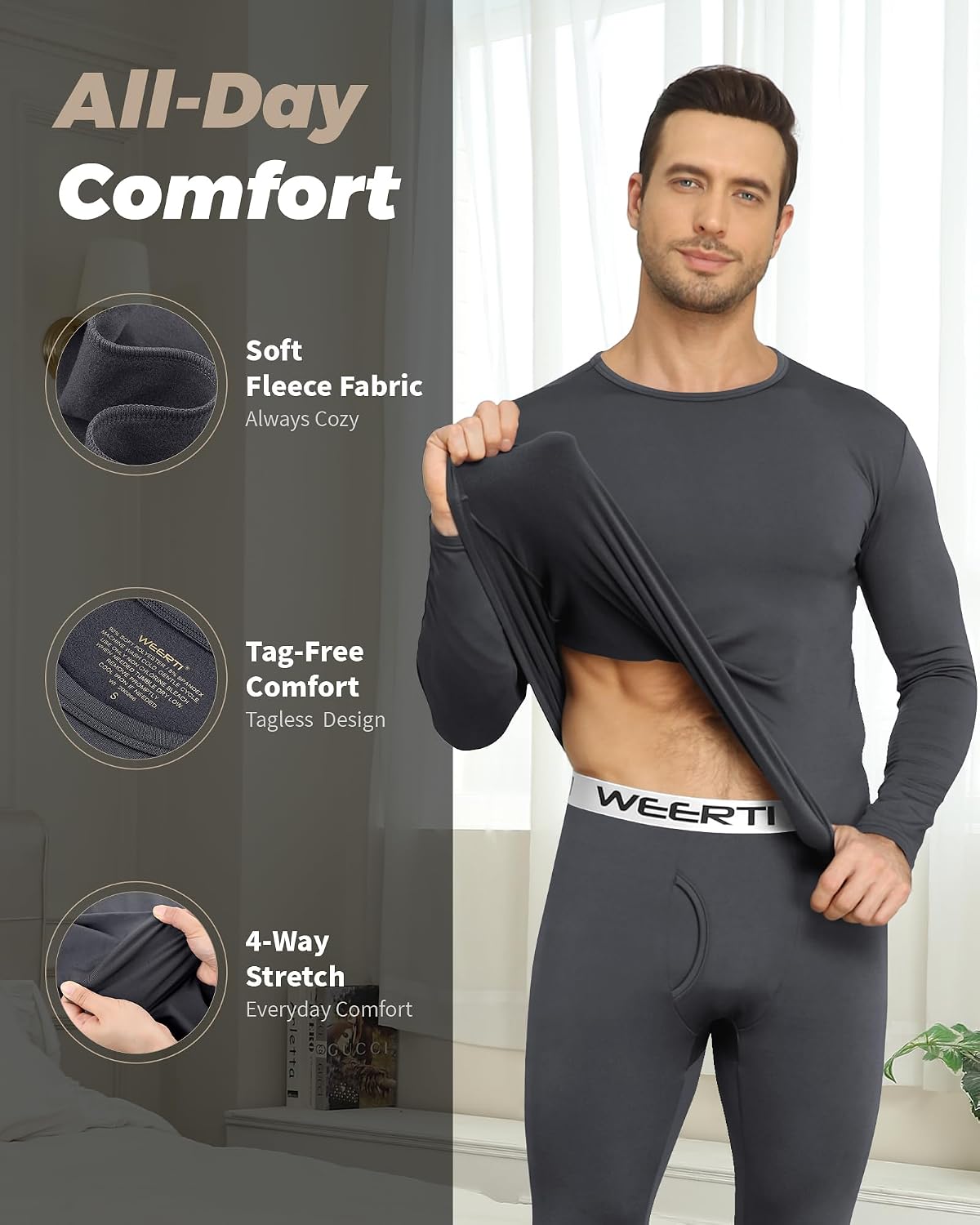 Thermal Underwear for Men Long Johns Set Fleece Lined Winter Cold Weather | Base Layer Top & Bottom Set