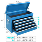 24" Portable Tool Box, 5 Drawer Tool Chest, Blue