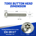Torx Security Machine Screws, 1/4-20 x 1 Stainless Steel, Tamper-Resistant Button Head Electrical Outlet Screws for