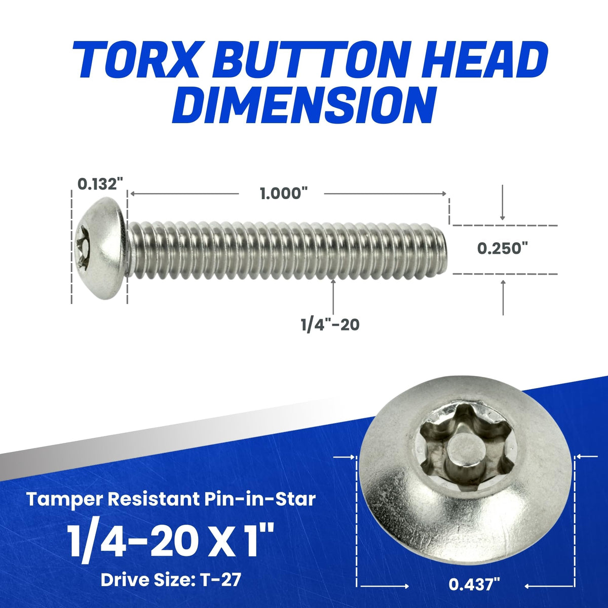 Torx Security Machine Screws, 1/4-20 x 1 Stainless Steel, Tamper-Resistant Button Head Electrical Outlet Screws for