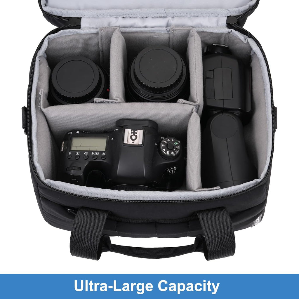Camera Bag Camera Crossbody Sling Bag, Black | SLR DSLR Mirrorless Camera Bags, Quilted Puffy Padded Shockproof