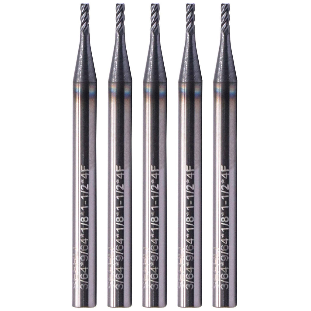 4 Flute Solid Carbide Square End Mill Set(5Pcs, 3/64"), AlTiN Coated