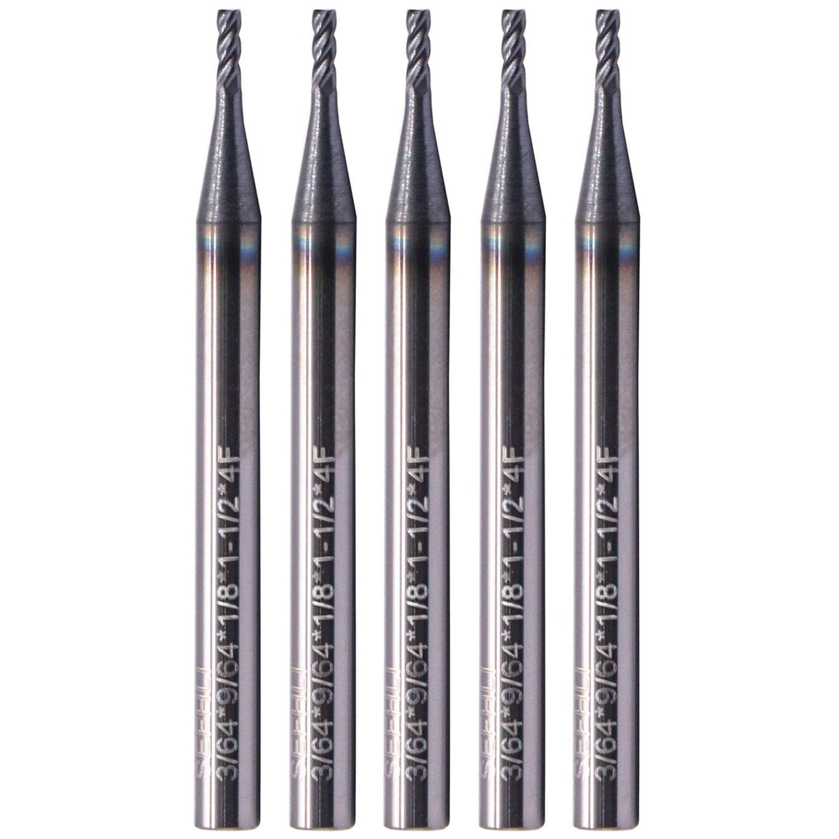 4 Flute Solid Carbide Square End Mill Set(5Pcs, 3/64"), AlTiN Coated