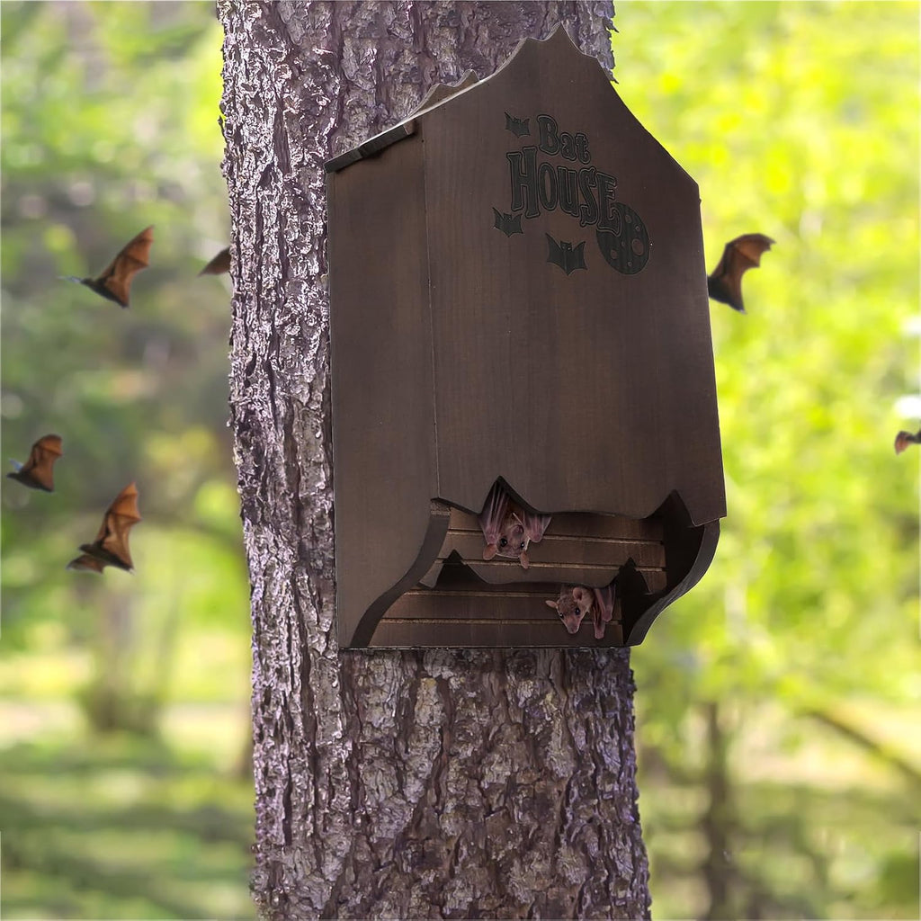 Bat House for Outdoors, Large Cedar Wood Bat Shelter with Mounting Kit, Weatherproof Garden & Backyard Habitat